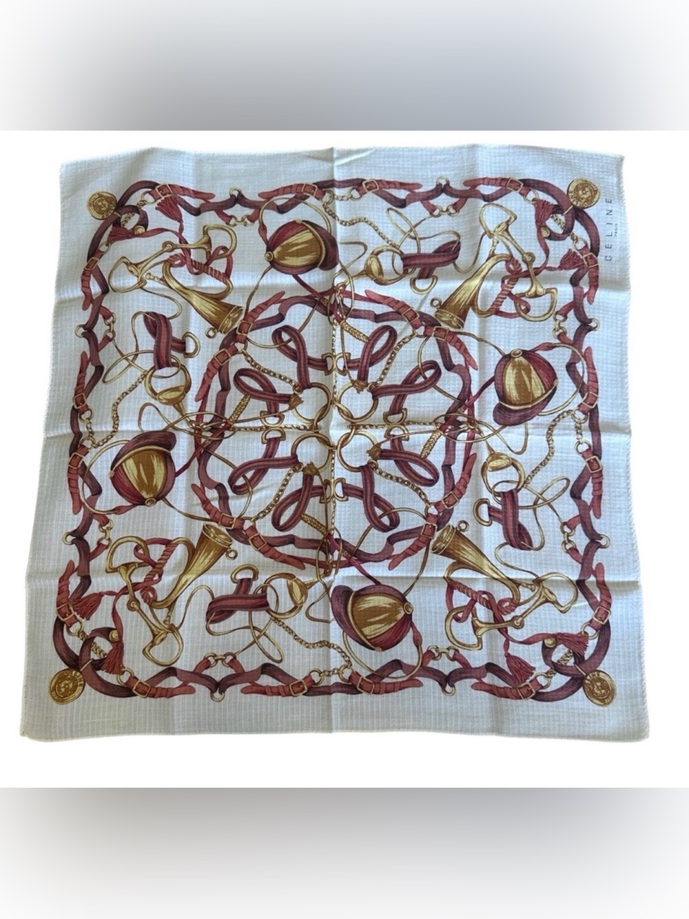 Celine red and white Gold Chain Print Scarf